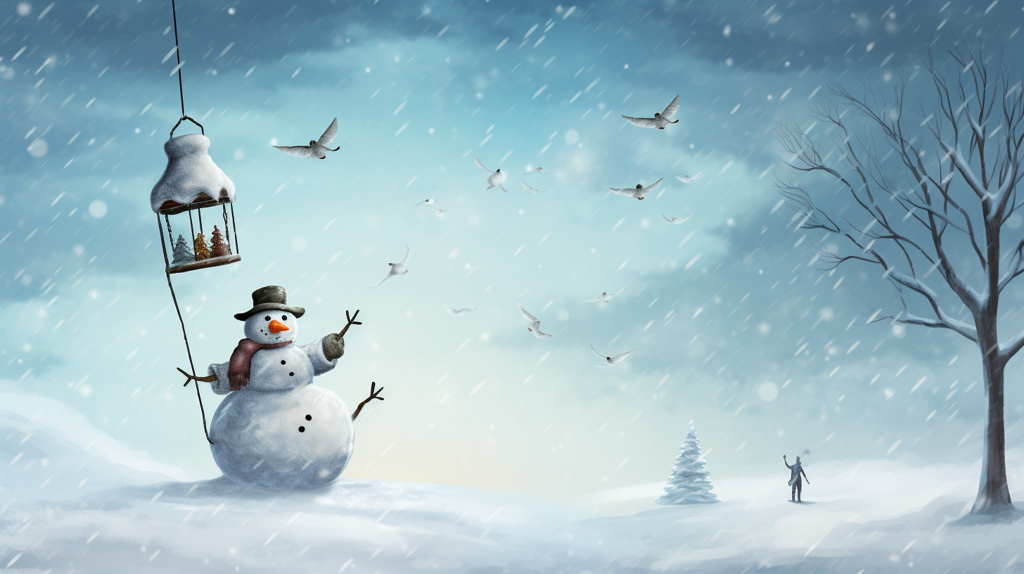 4. Snowman couple flying with flying chair