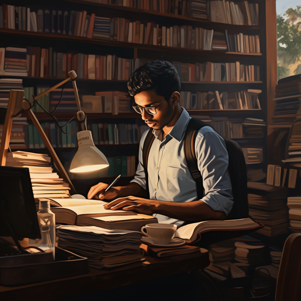 4. Studious student in well-lit library