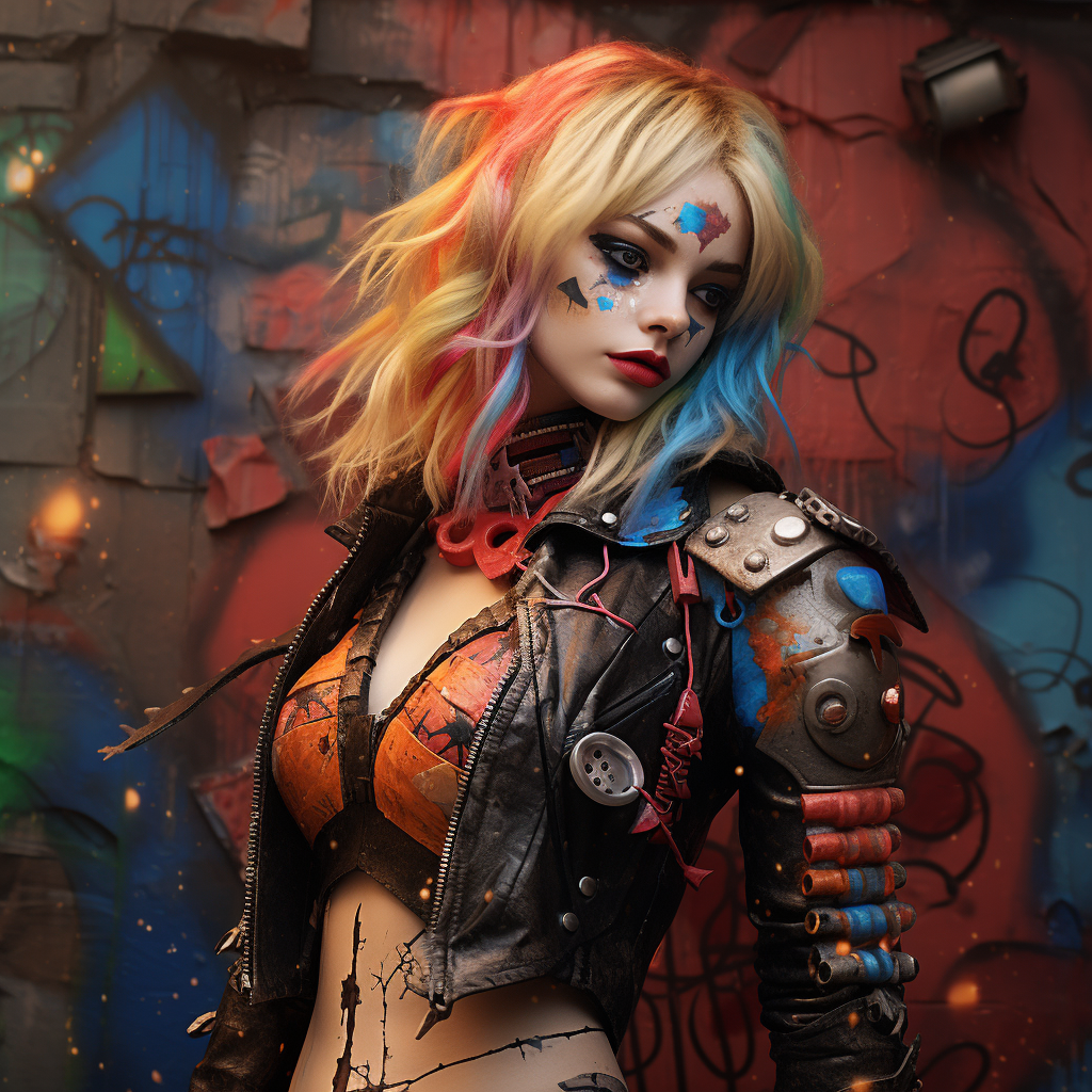 4.  Steampunk Harley Quinn - Graffiti covered concrete wall background