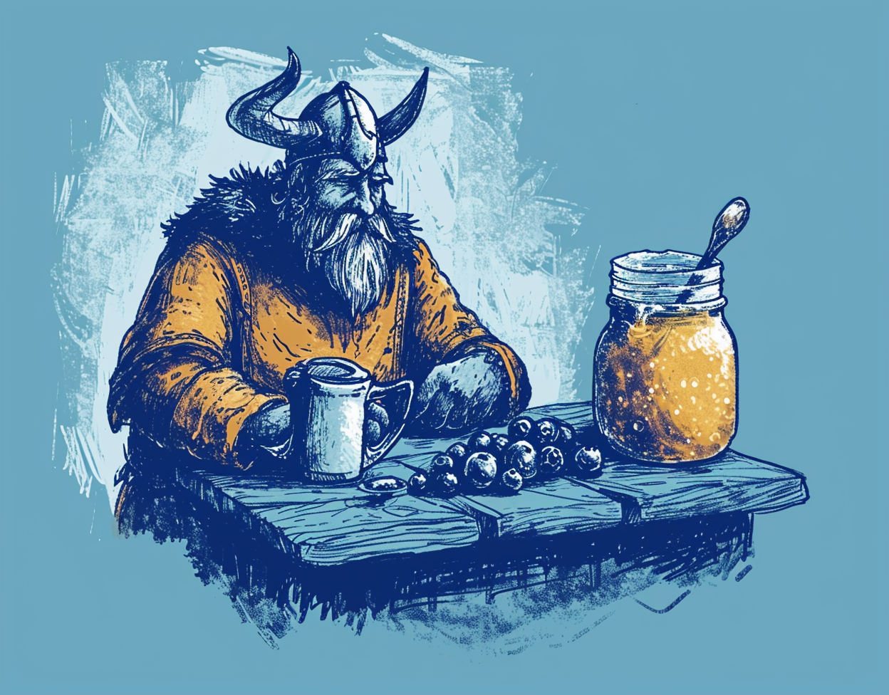 4. Viking hunched over table with mug