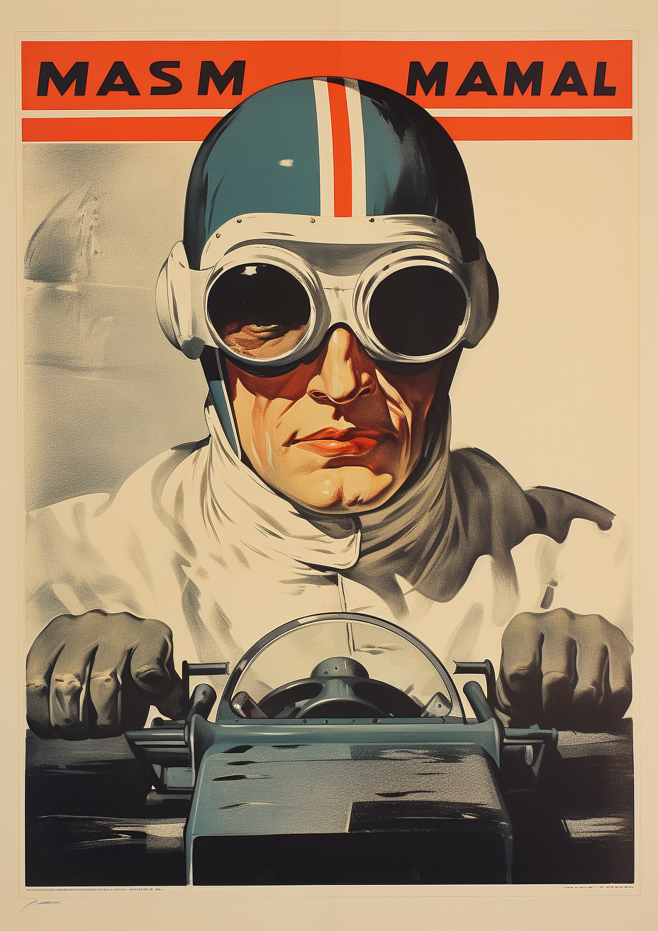 4. Vintage man racing car with goggles in 1930s style