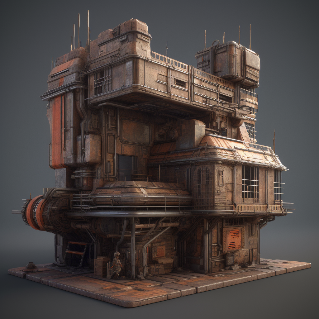 4. Wooden building in futuristic sci-fi concept