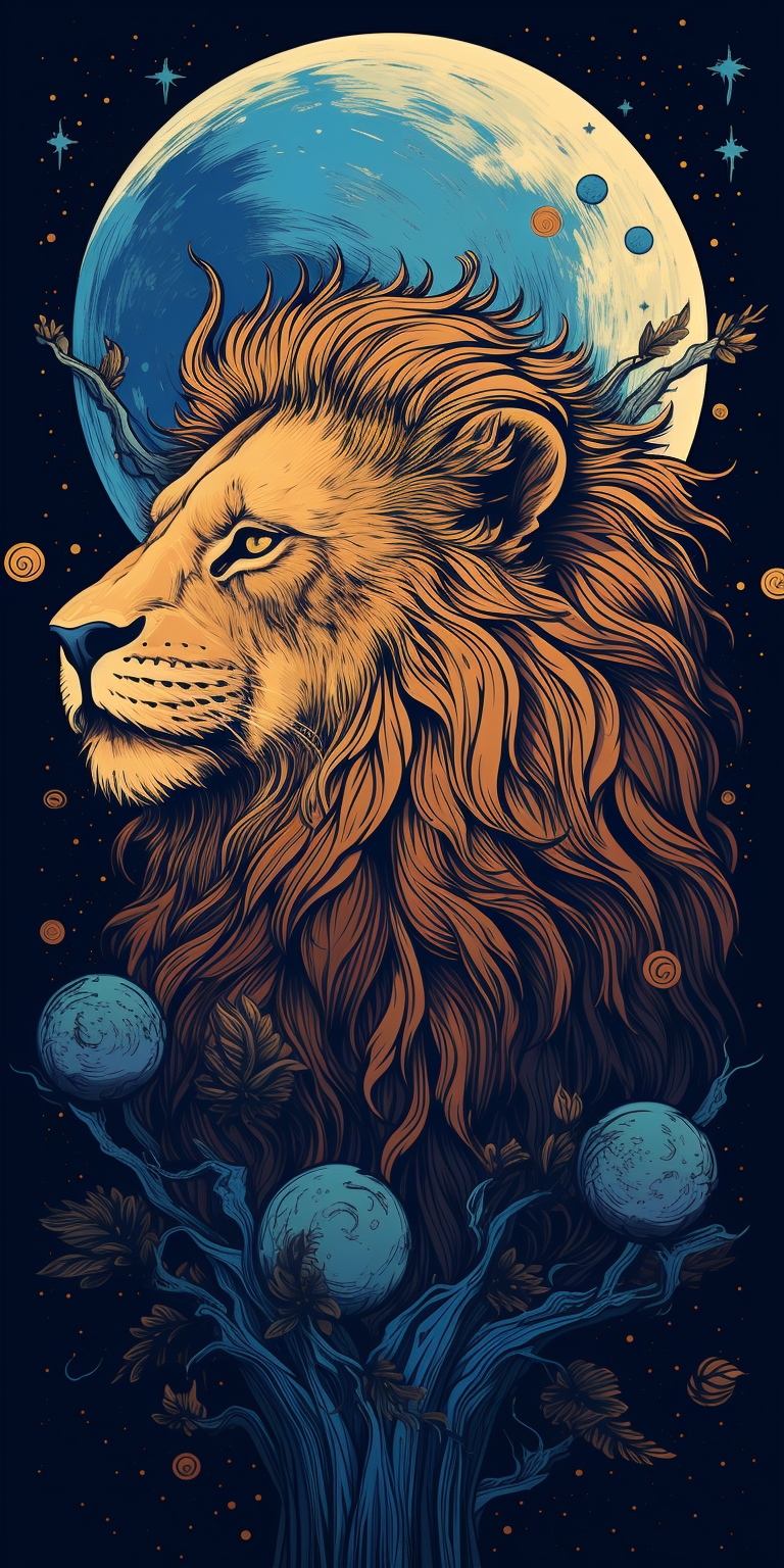 4. Majestic Wooden Lion Gazing at Moon