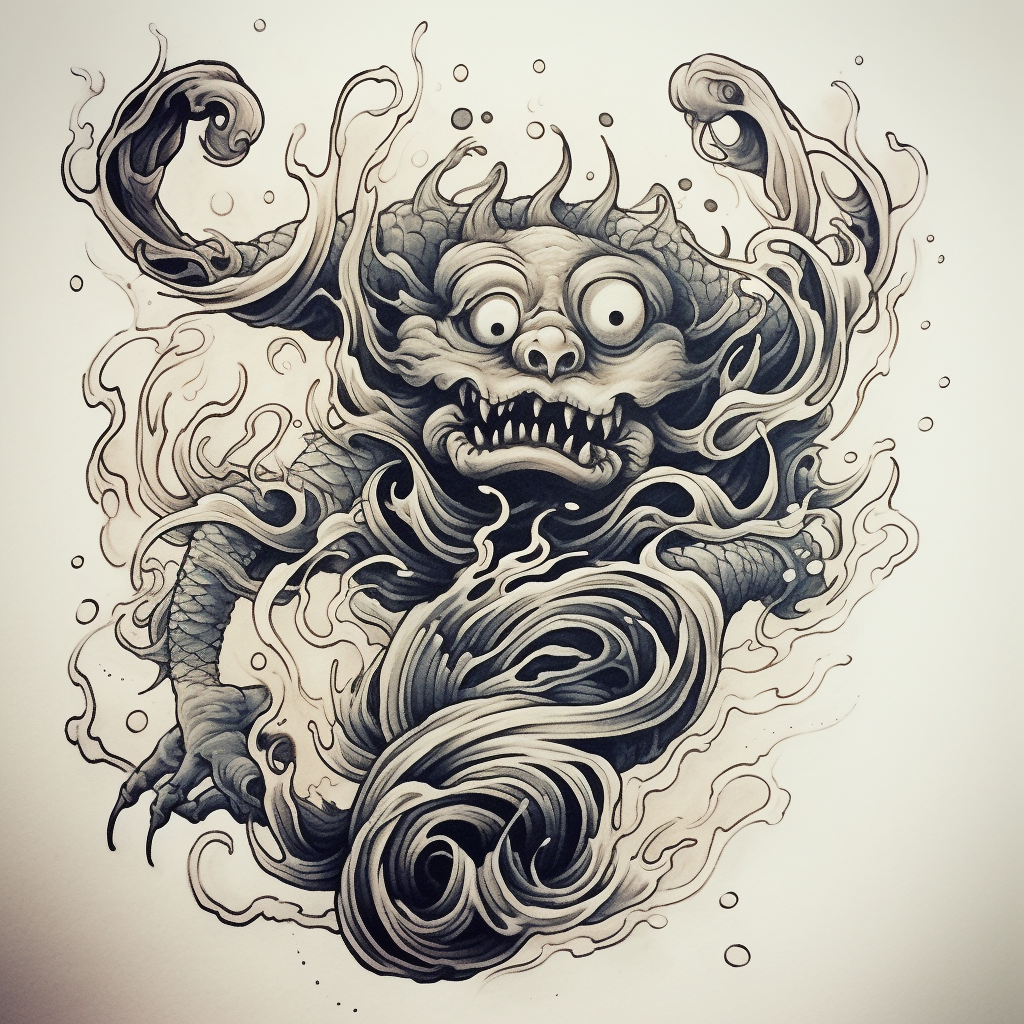 4. Tattoo design of a yokai jumping downwards