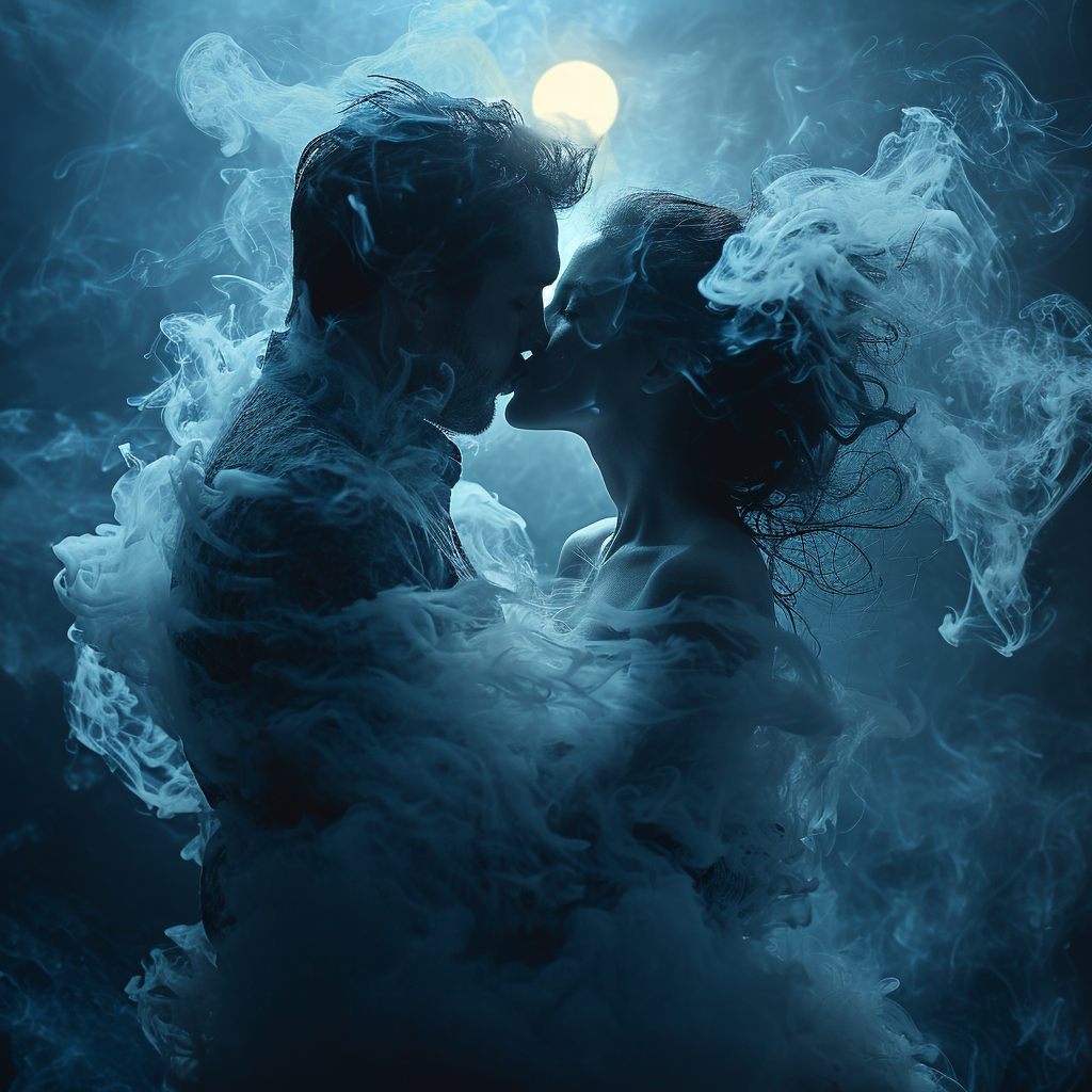 4. Smoke sculpture of couple kissing intimately