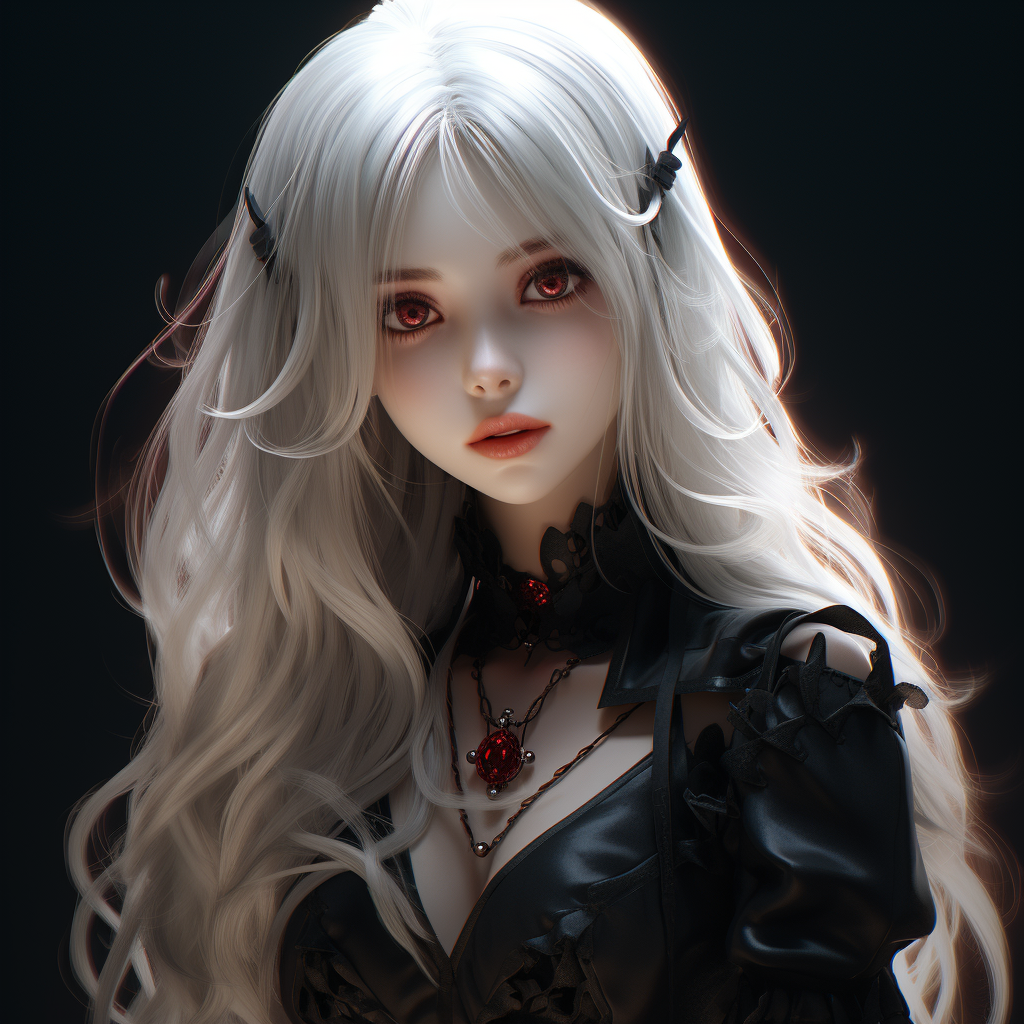 4. Image of young anime woman with long white blonde hair and goth attire