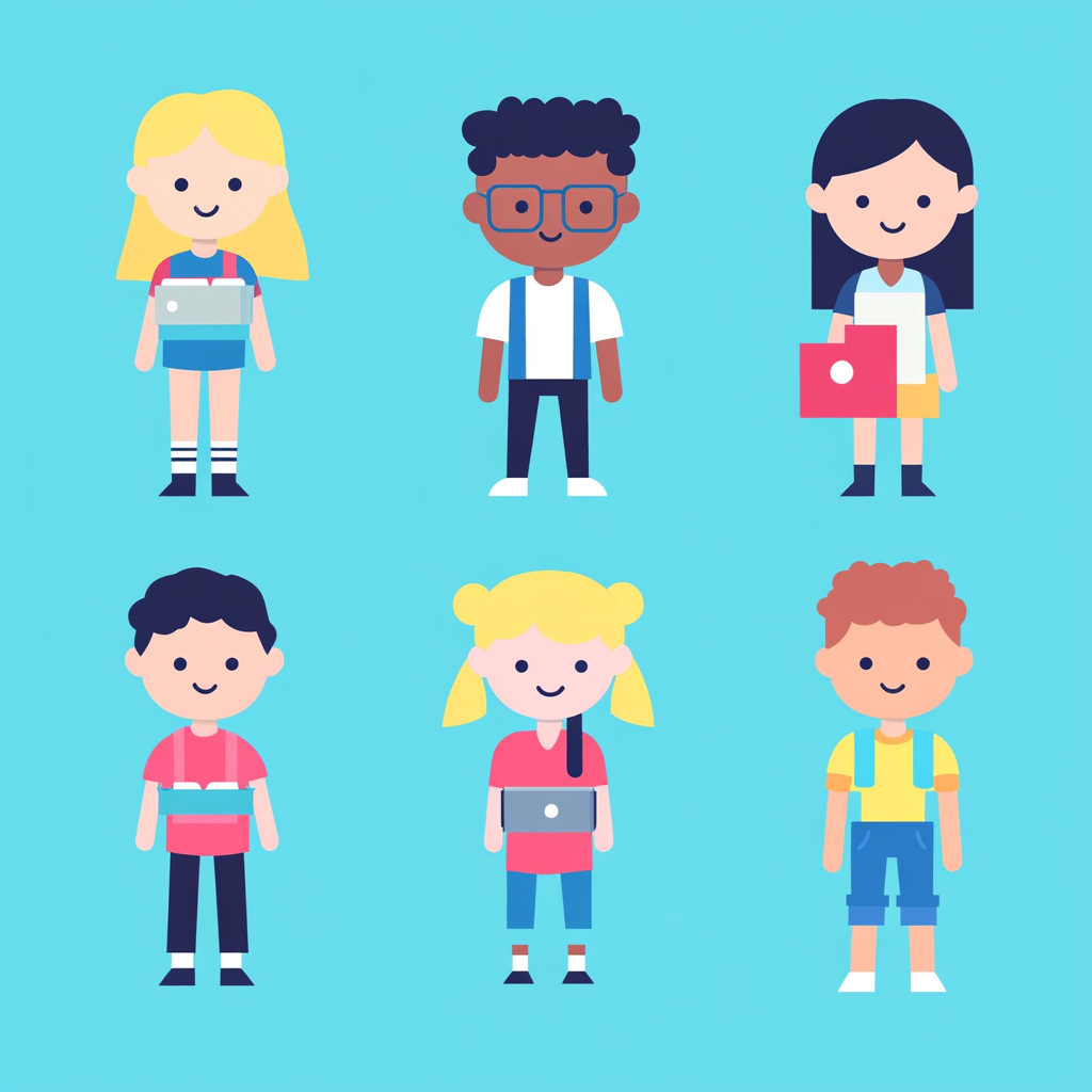 10 minimalist flat vector educational characters with geometric style.