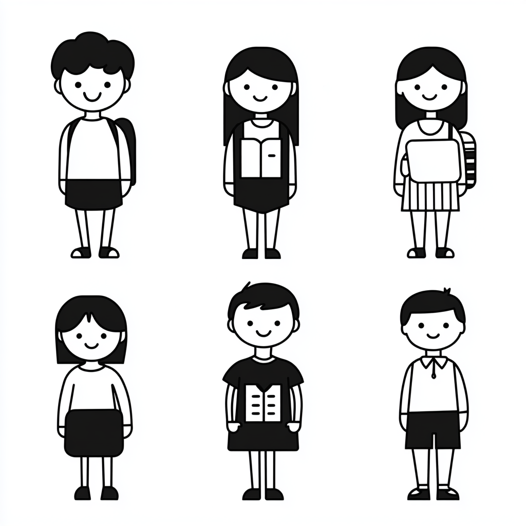 10 vector characters: teachers, principals, school staff, board members, elementary students.