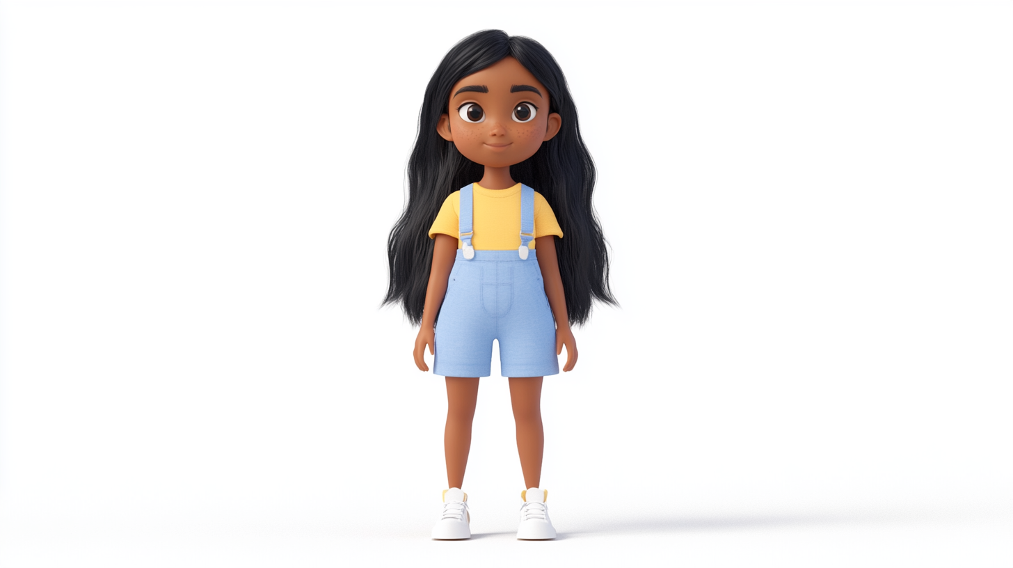 10-year-old girl named Sunita, confident, adventurous expression, 3D render.