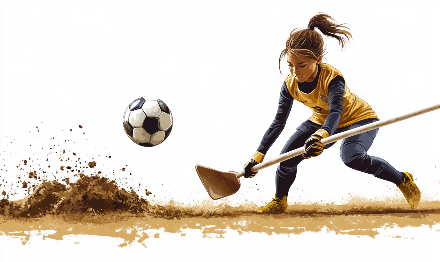 12 year old girl guarding goal with shovel 