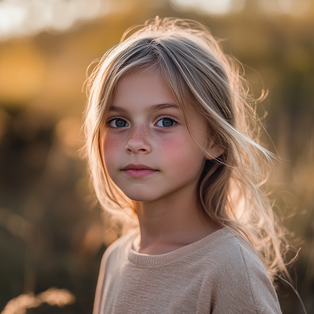 12-year-old girl looking at camera in natural setting