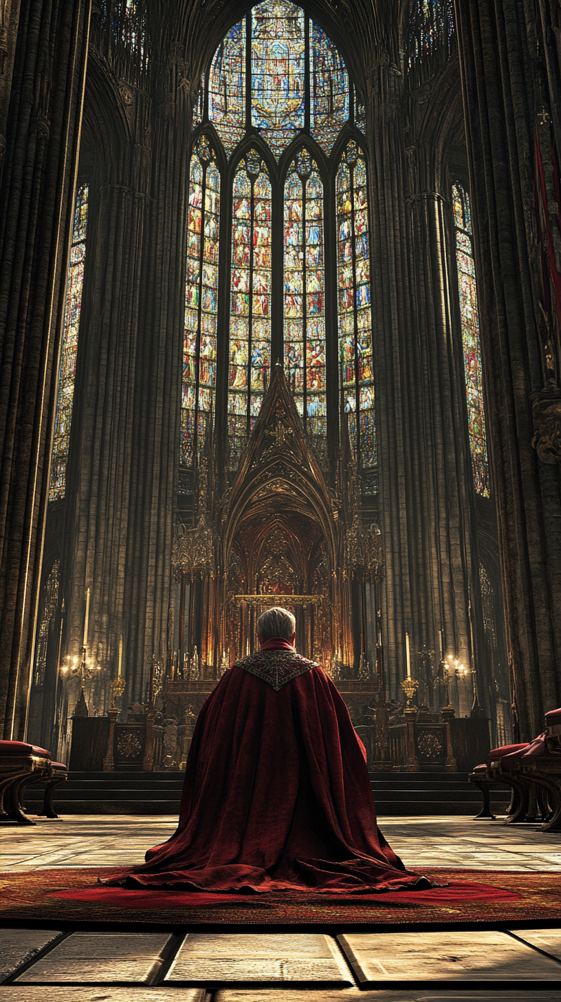 14th Century King Philip IV Kneeling in Cathedral