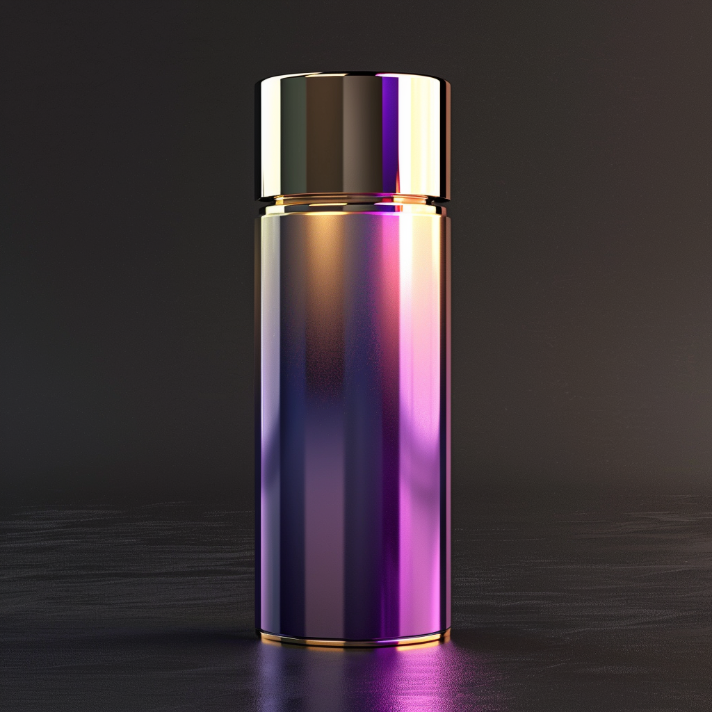 150ml skincare essence bottle with purple to gold gradient.