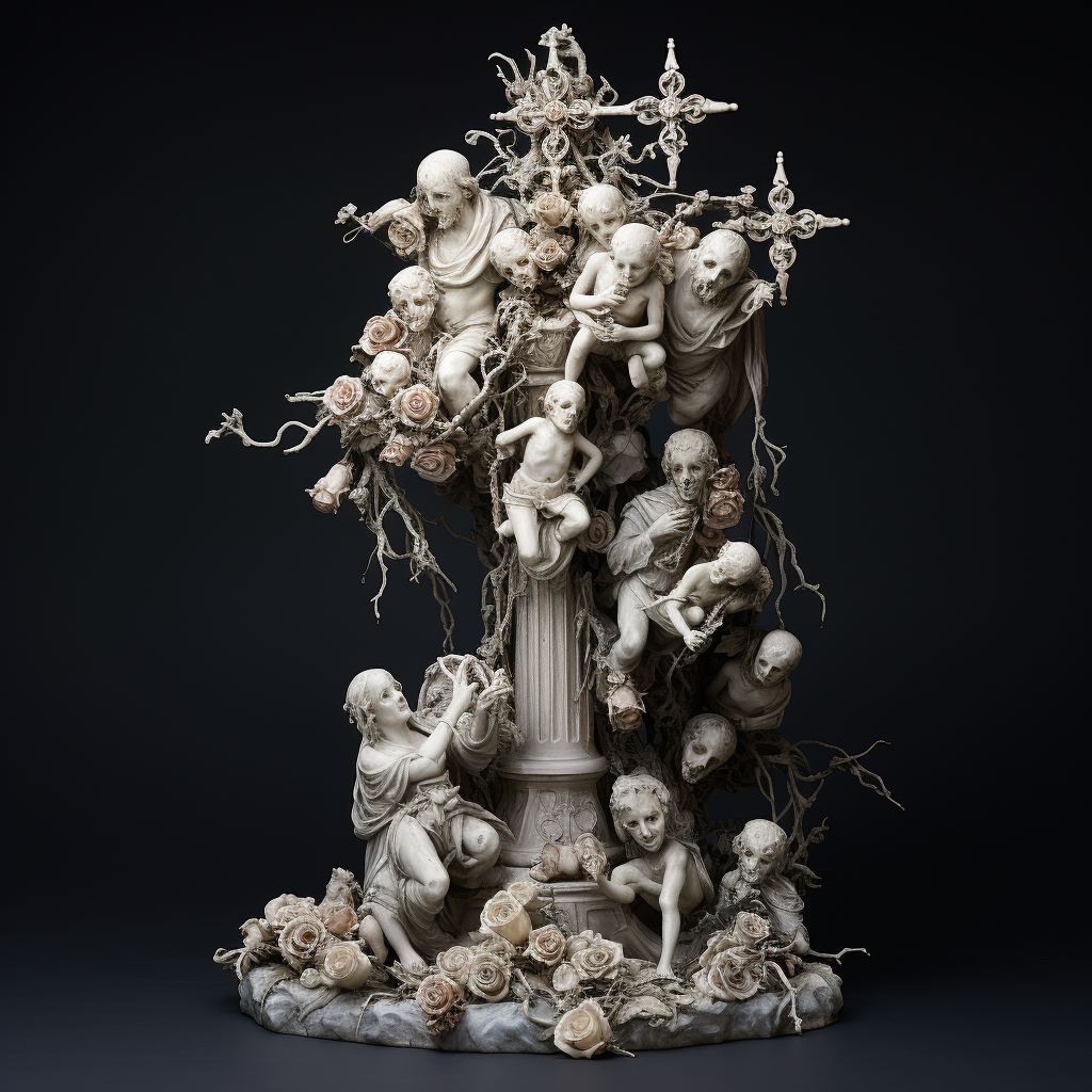 Beautiful 1700s Sculpture of Rosary, Roses, and Saints