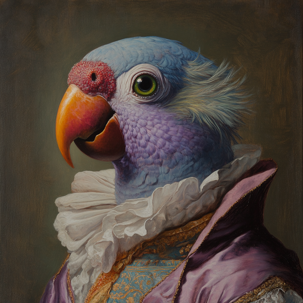 17th Century Oil Painting Portrait of Human with Parrot Head