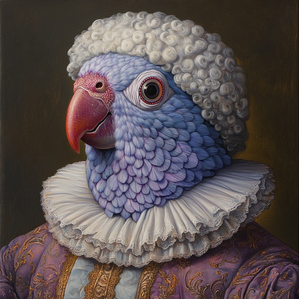 17th Century Oil Painting Portrait: Human Head Parrot Transformation