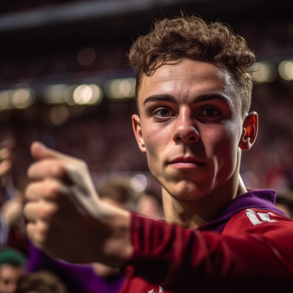 18-year-old Spanish football player celebrating after scoring goal.