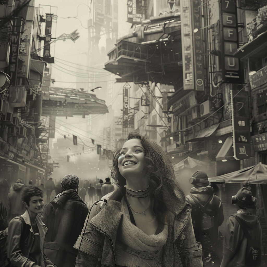 Giant woman in Cyberpunk city