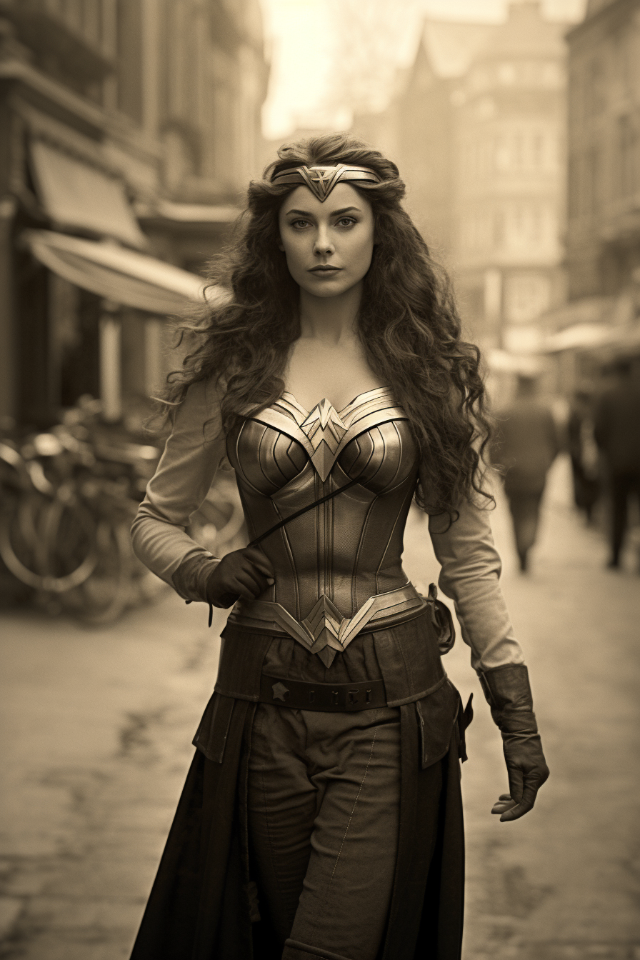 Empowered Wonder Woman posing as a Suffragette