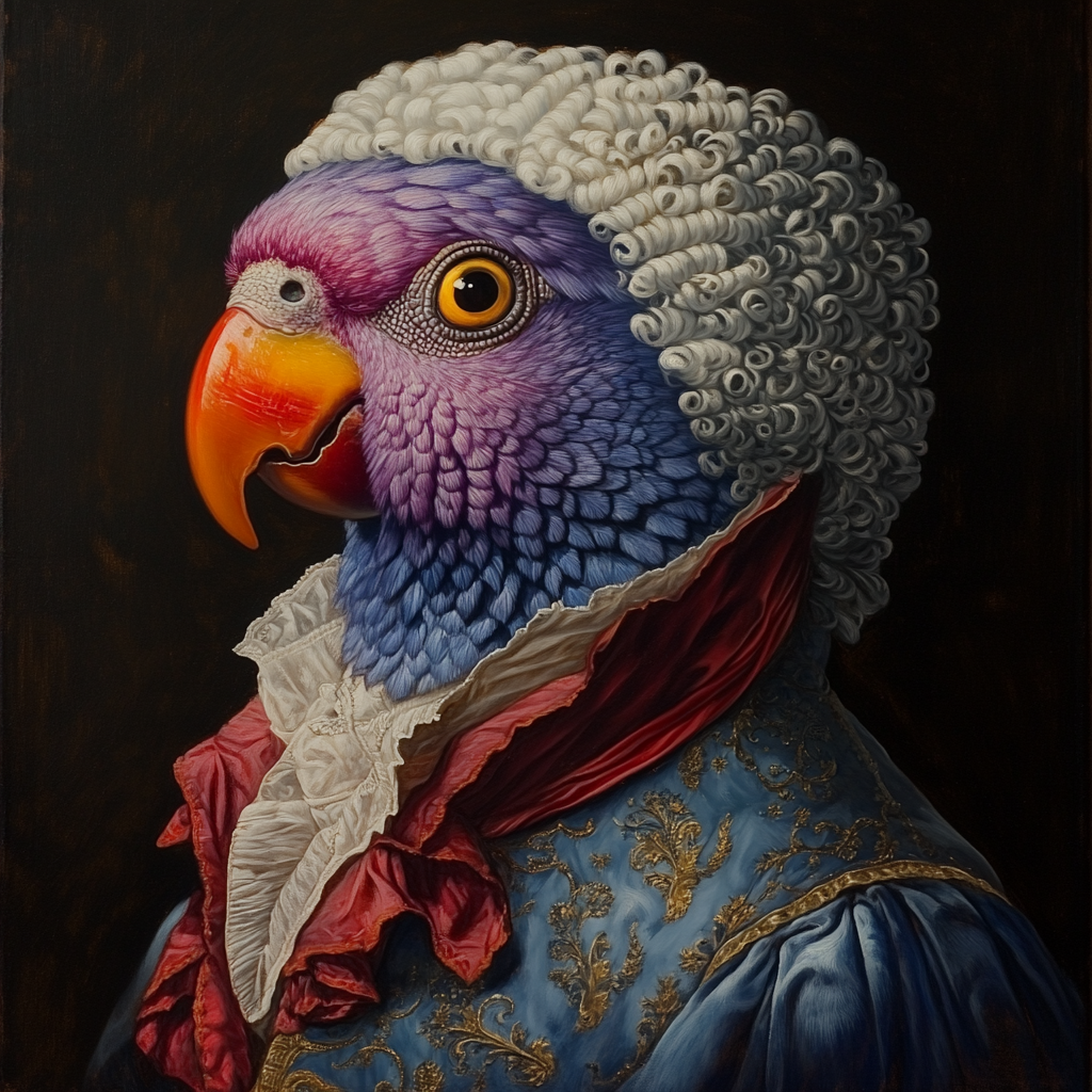 18th Century Oil Painting Portrait Human Parrot Mashup 