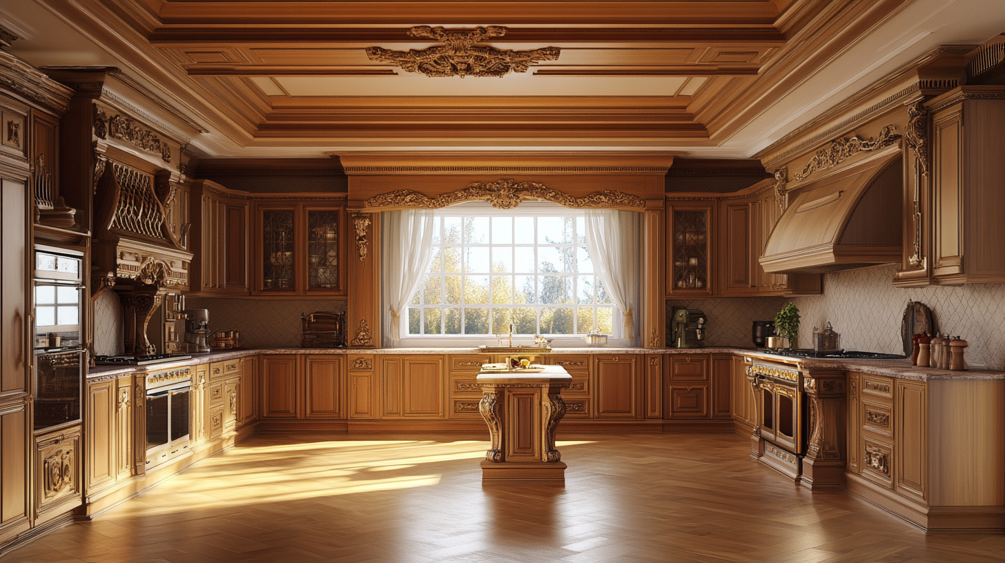 18th century classic style kitchen with wooden design.