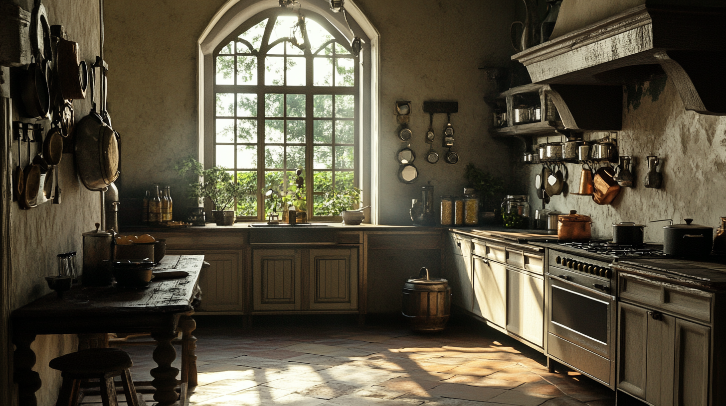 18th century kitchen with classic style and visibility.