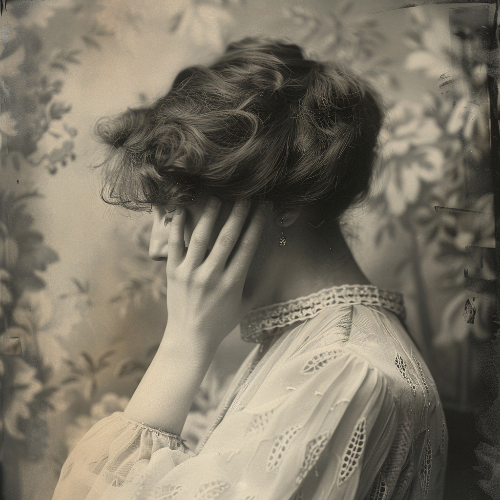 Vintage Woman Hand Face Portrait