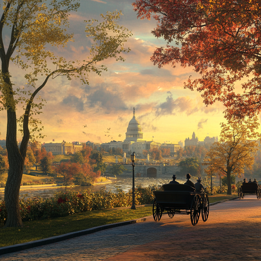 1900s Washington City Sunset View, 3D Render