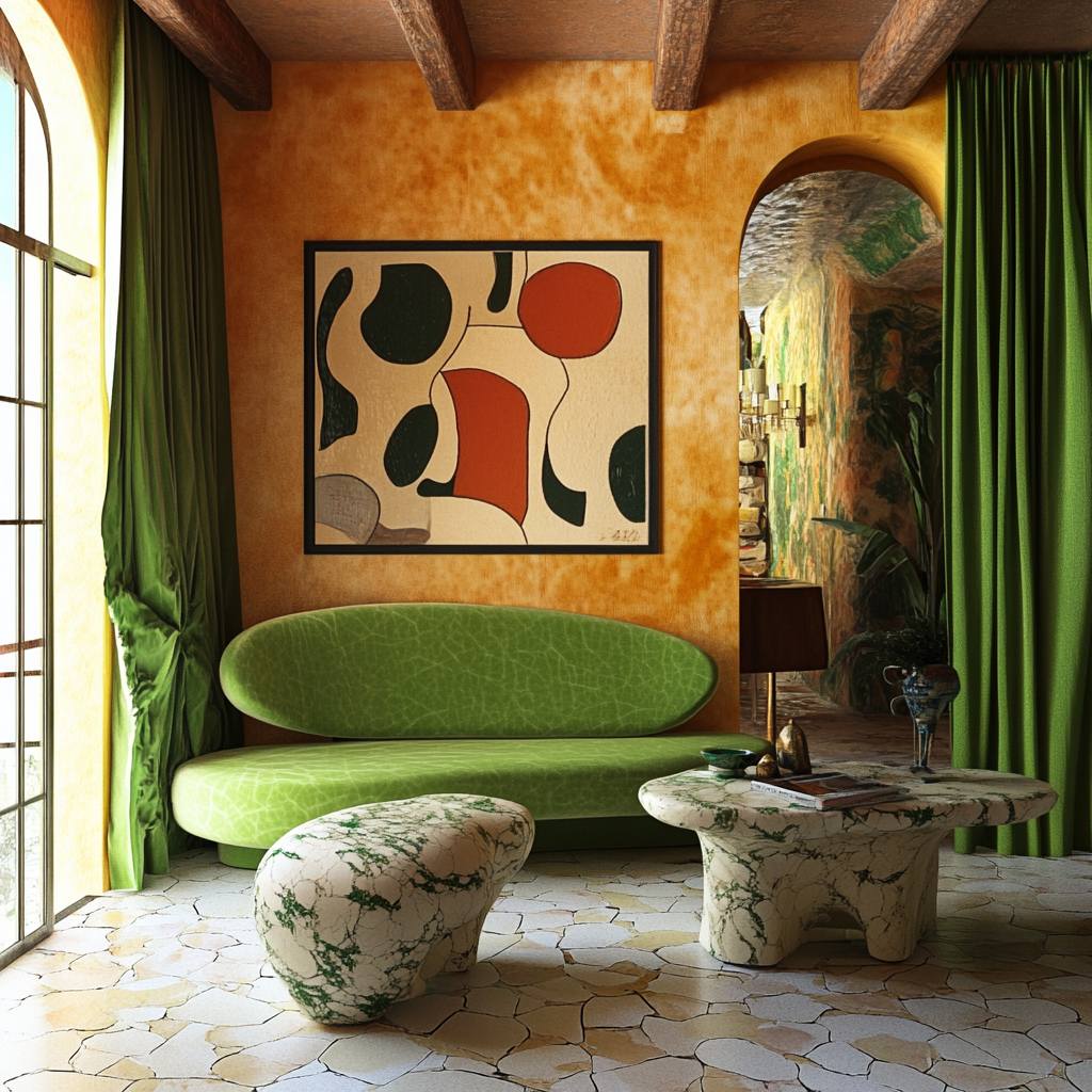 1920s Hollywood style living room with modern furniture.