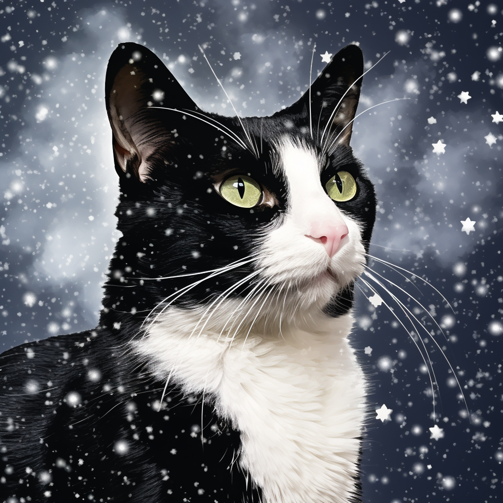 Beautiful Piebald Cat in Snowy Christmas Card