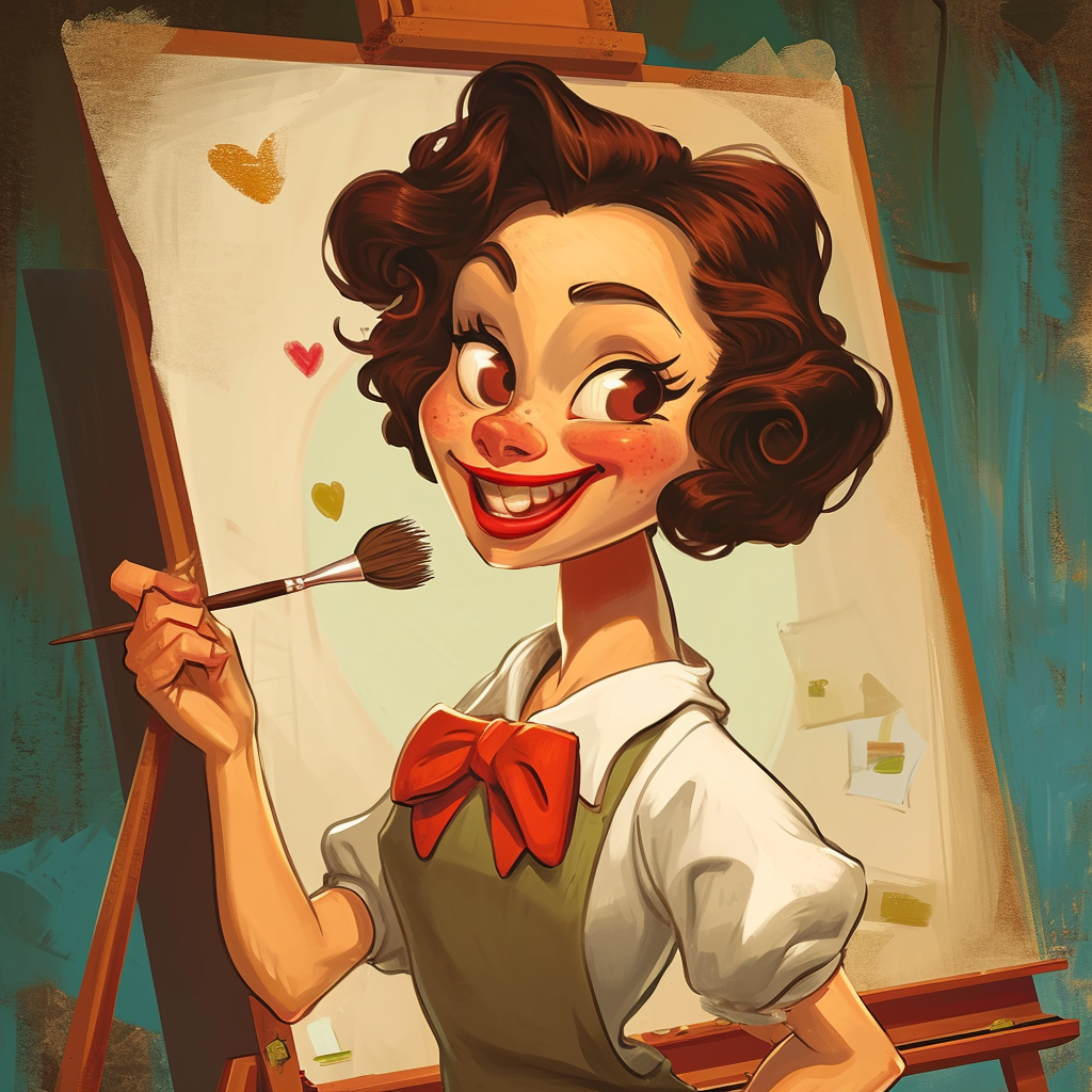 1930s cartoon character female painter style