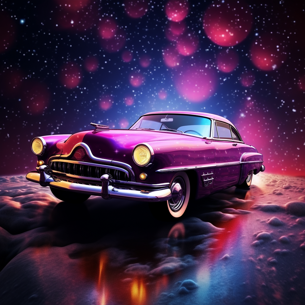 Old Car in Fantasy Galaxy Road