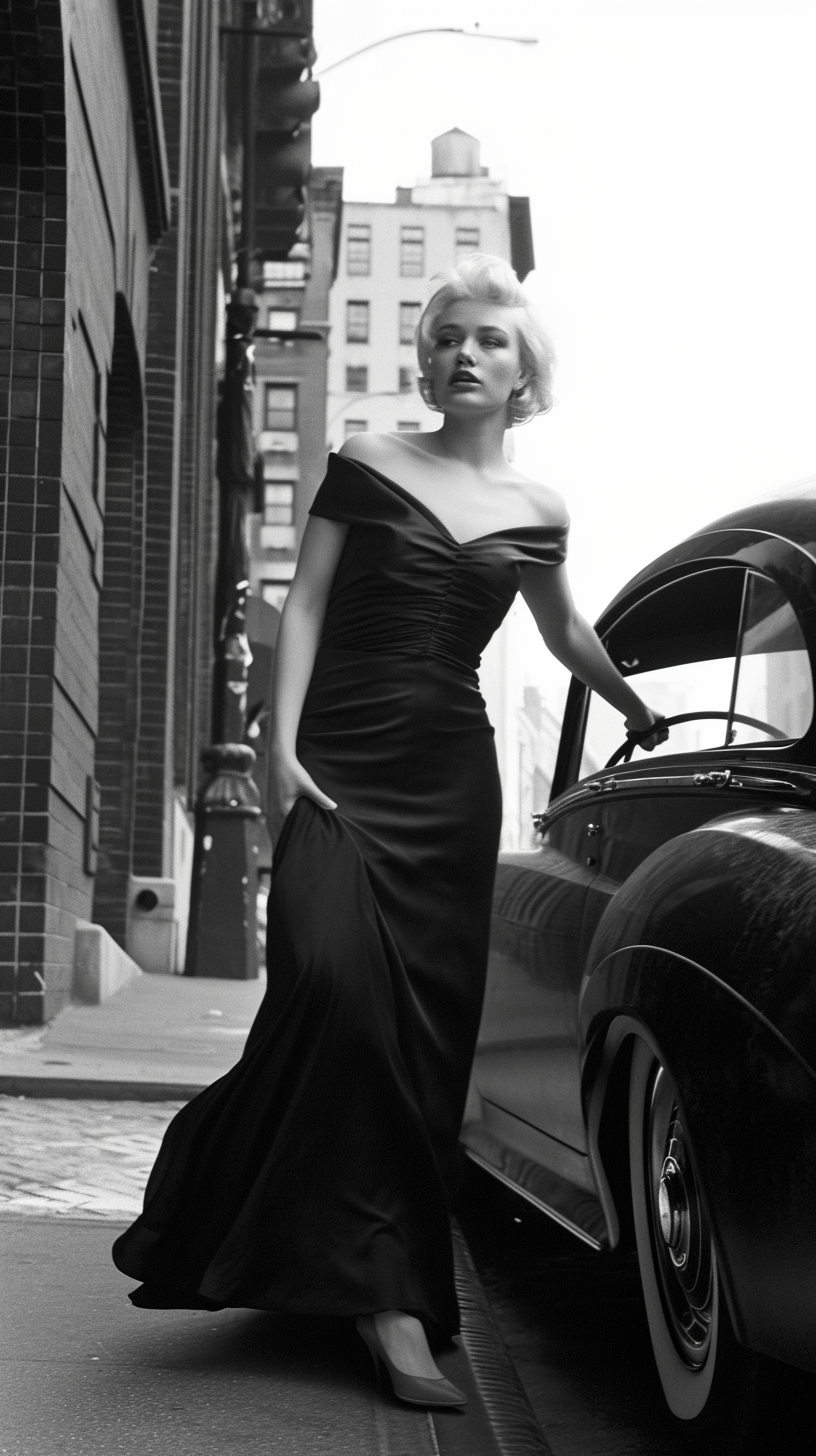 Beautiful 1950s Woman in Black Gown