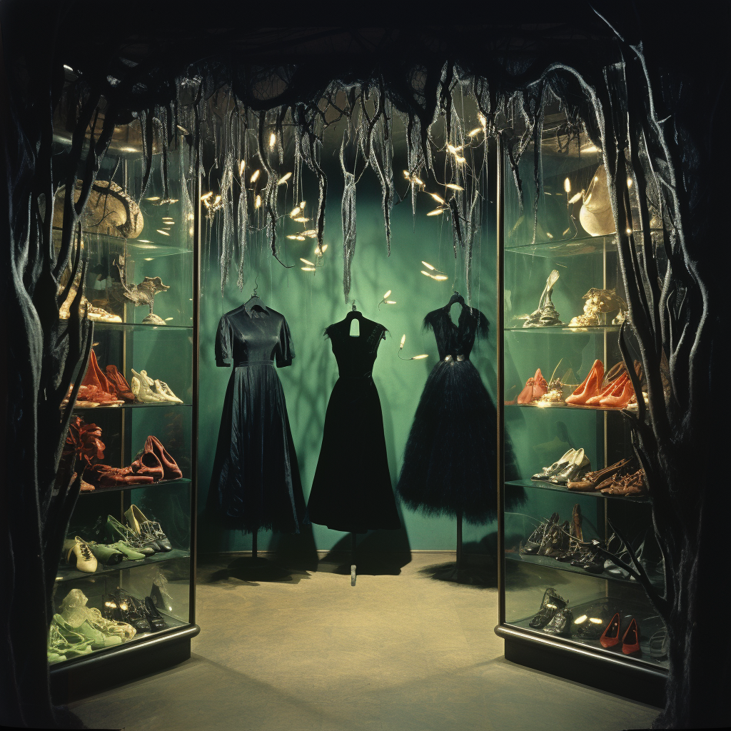 Vintage 1950s witch closet with crystal and black dresses