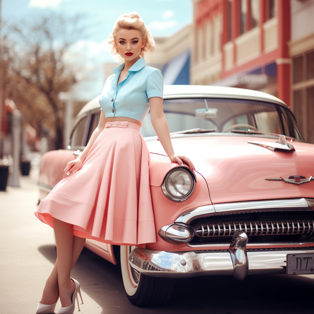 Woman Poses with Vintage Car