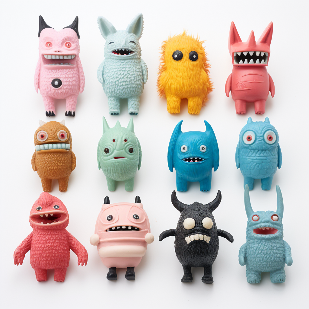 1960s Japanese bootleg monster toy collection on white background.