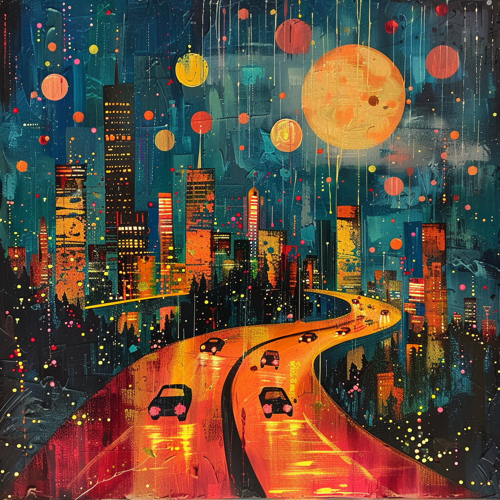 Retro 1960s city night scene