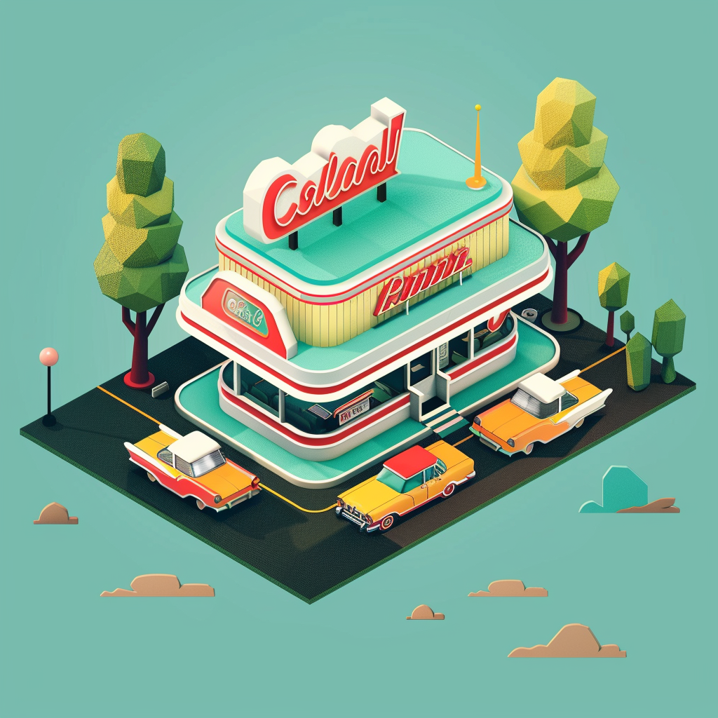 Retro 1960s Diner Logo Isometric