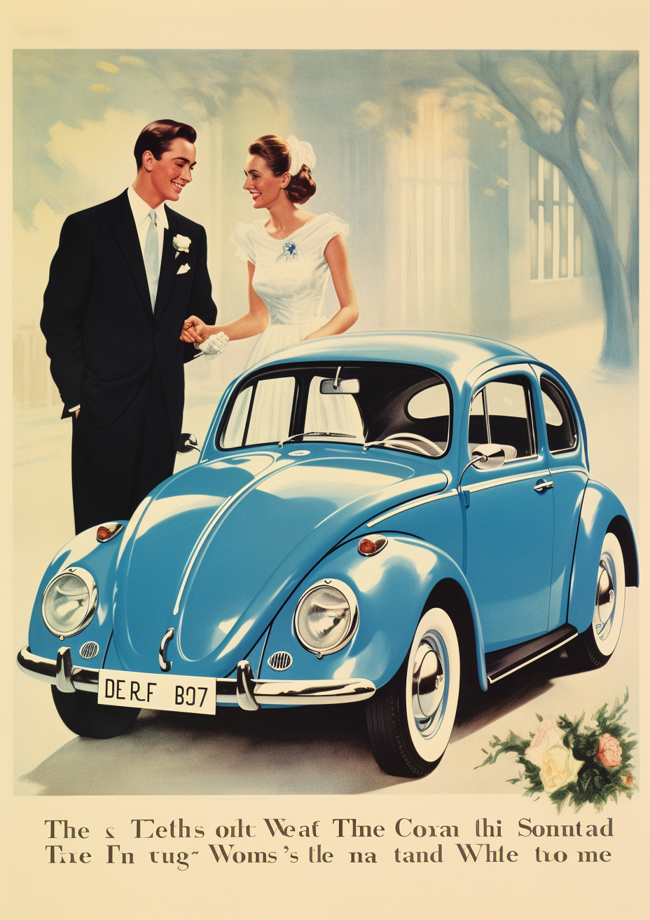 Blue Volkswagen Beetle in 1960s Advertisement