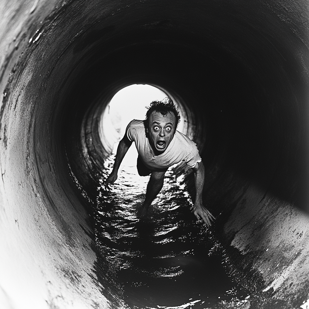 1964 black and white photo of crazed man.