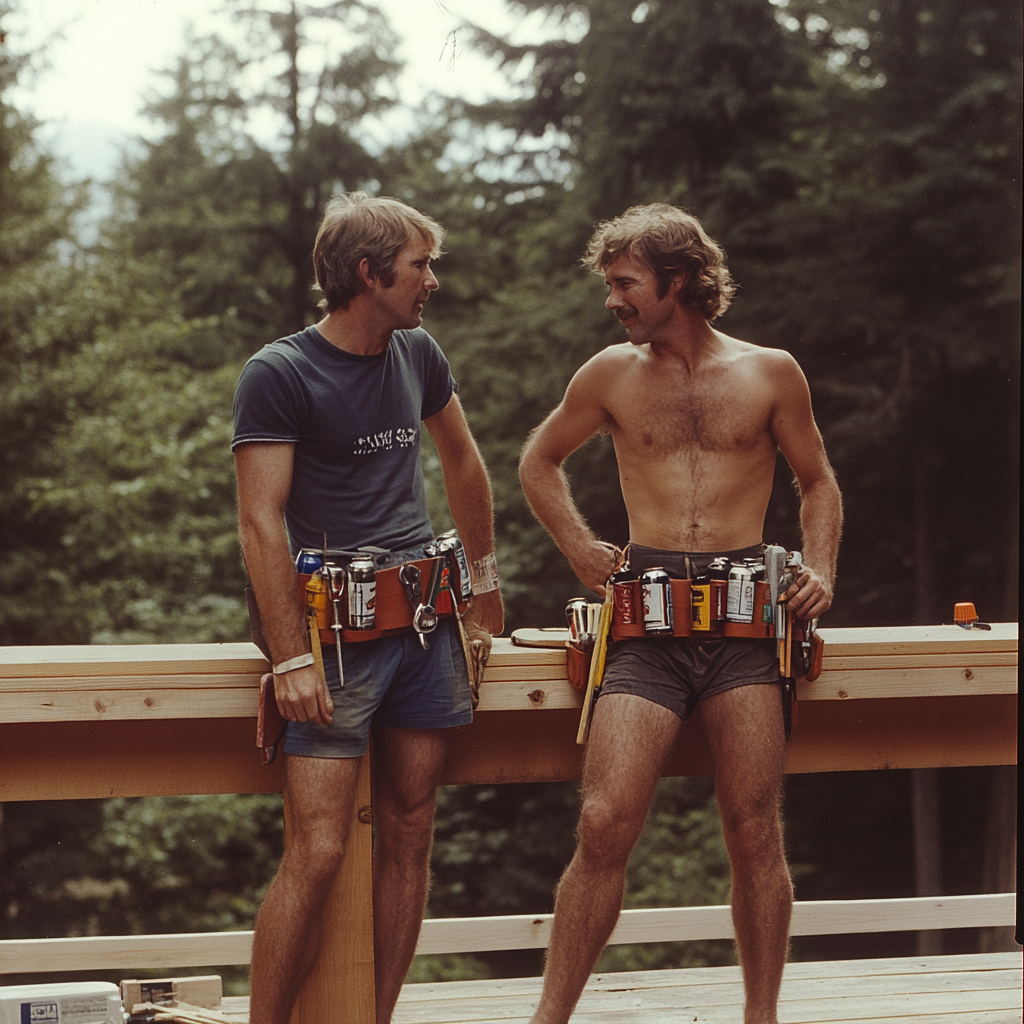 1970s Men Enjoying Beers During Construction Break