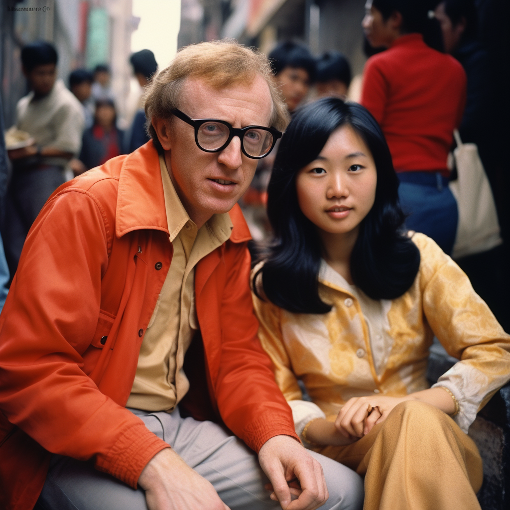 1970s Kodachrome of Woody Allen and Asian Girl