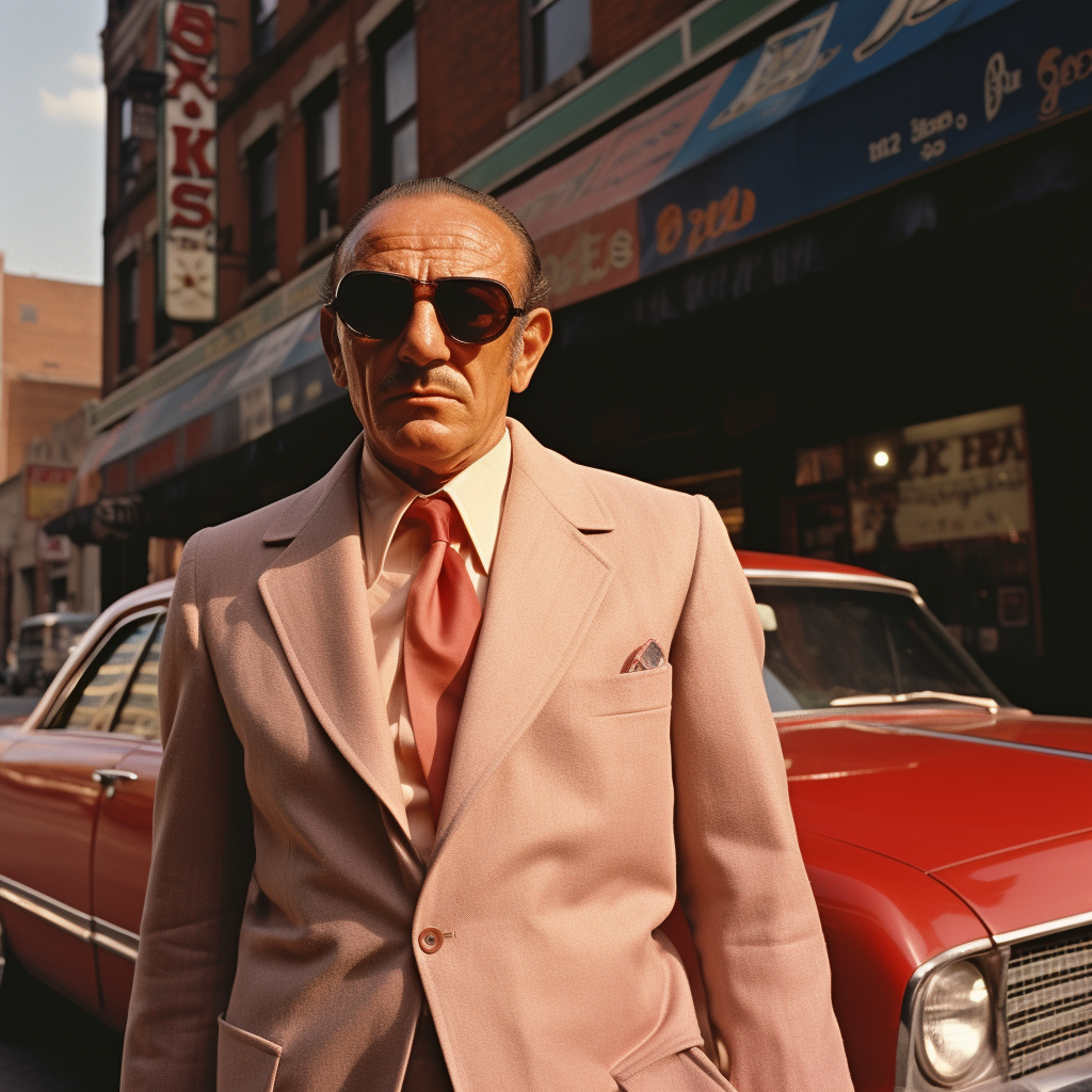 1970s mobster with his goomah in Little Italy