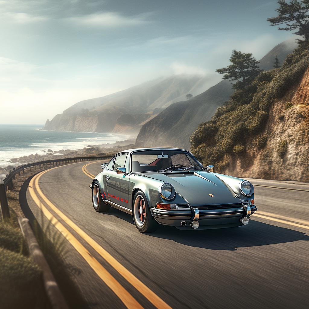 Classic Porsche 911 driving on Pacific Coast Highway