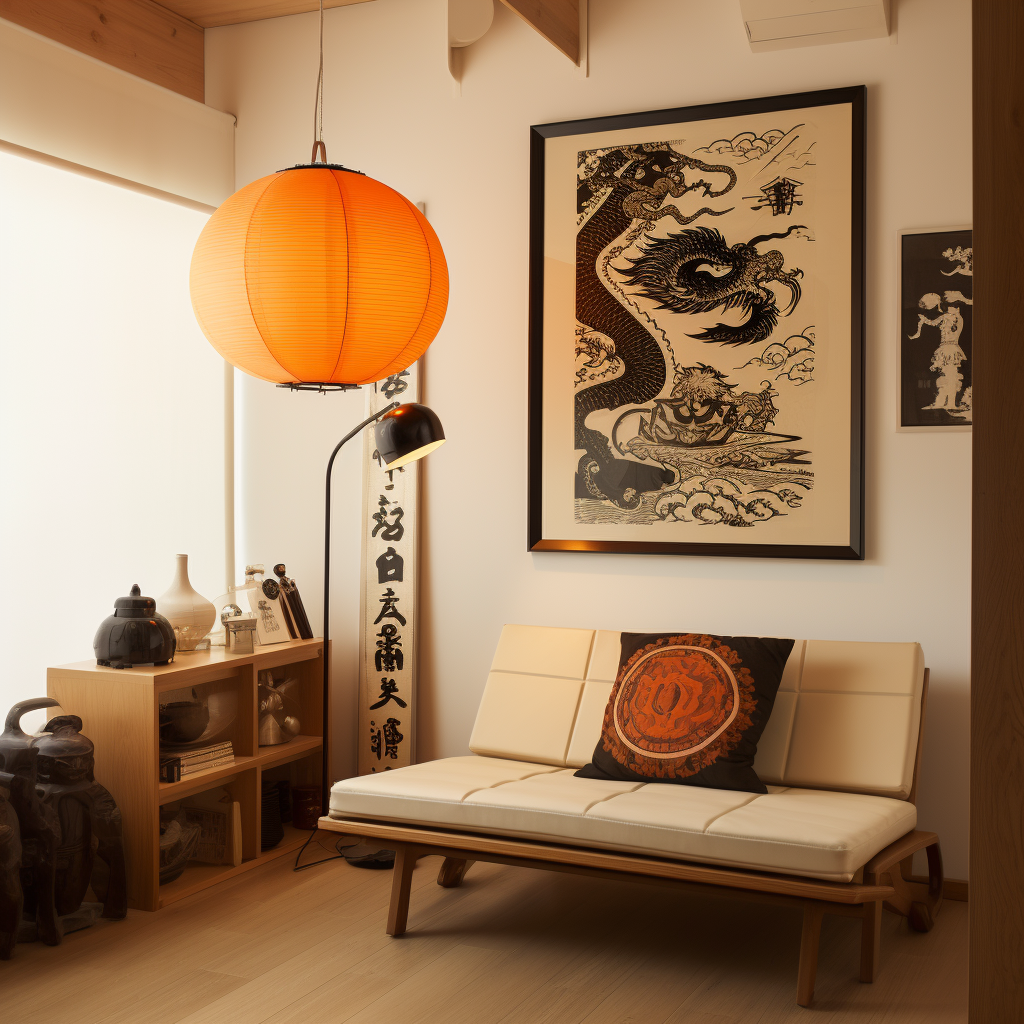 1970s room with Japanese kakejiku dragon