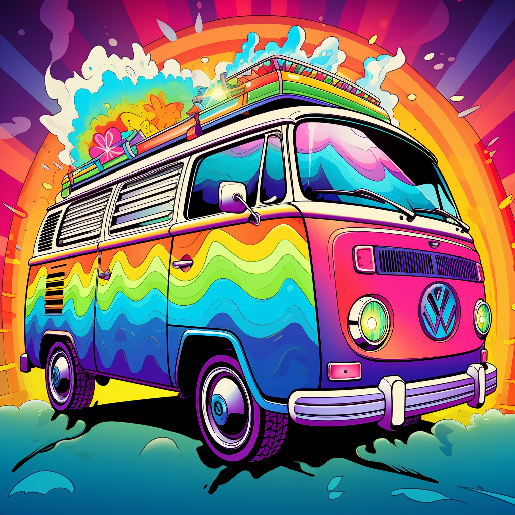 Colorful van with police lights