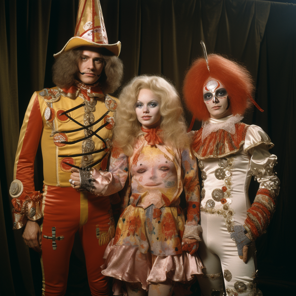 Colorful circus performers in 1970s art house film