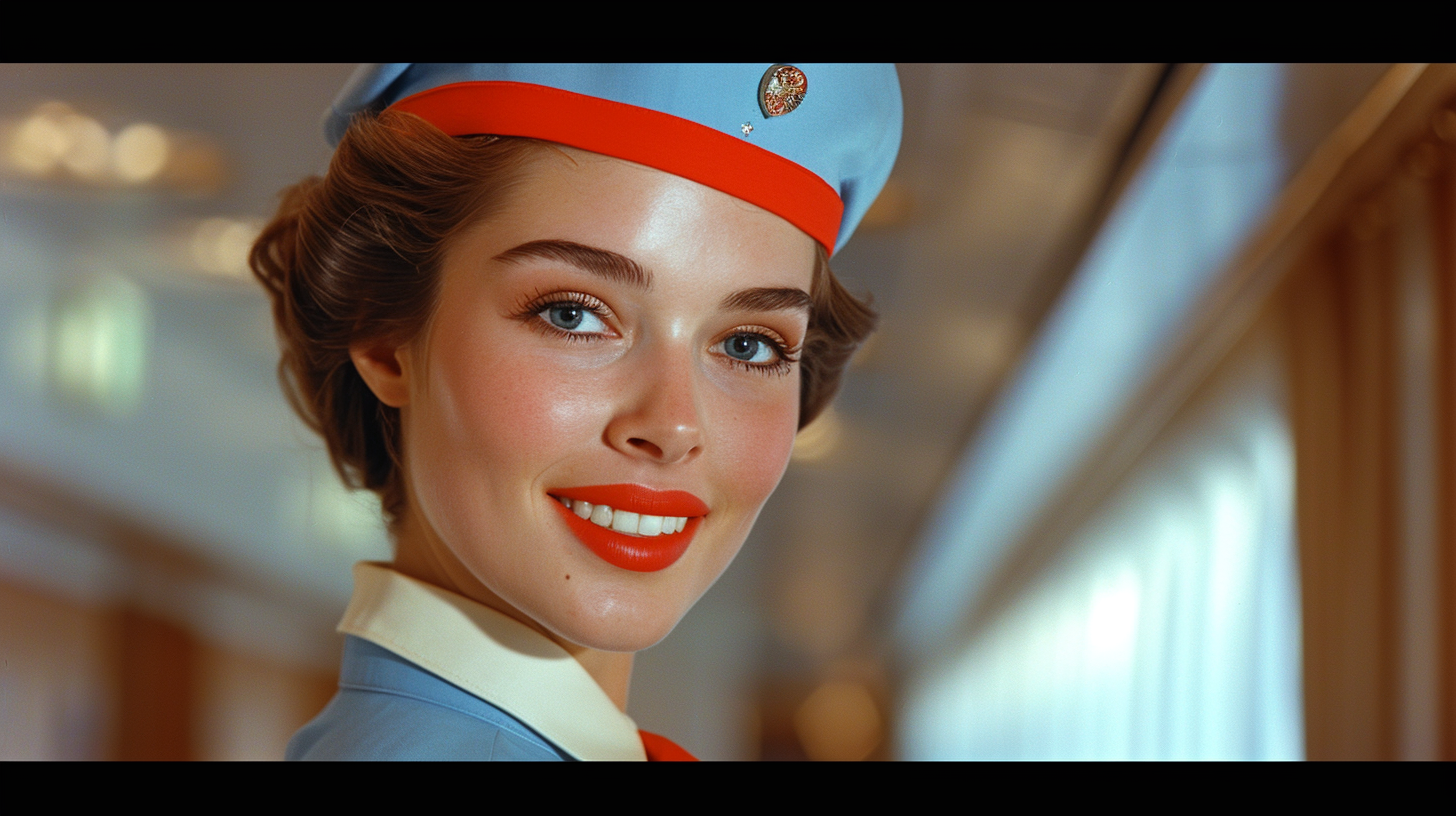 Smiling Pan Am Flight Attendant at Dulles Airport