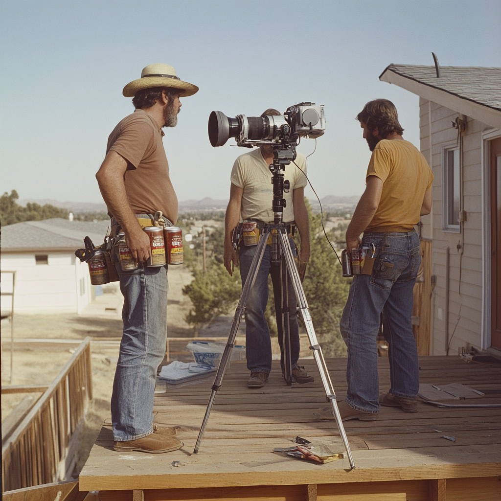 1975 Documentary Scene: Men Working on Deck Project