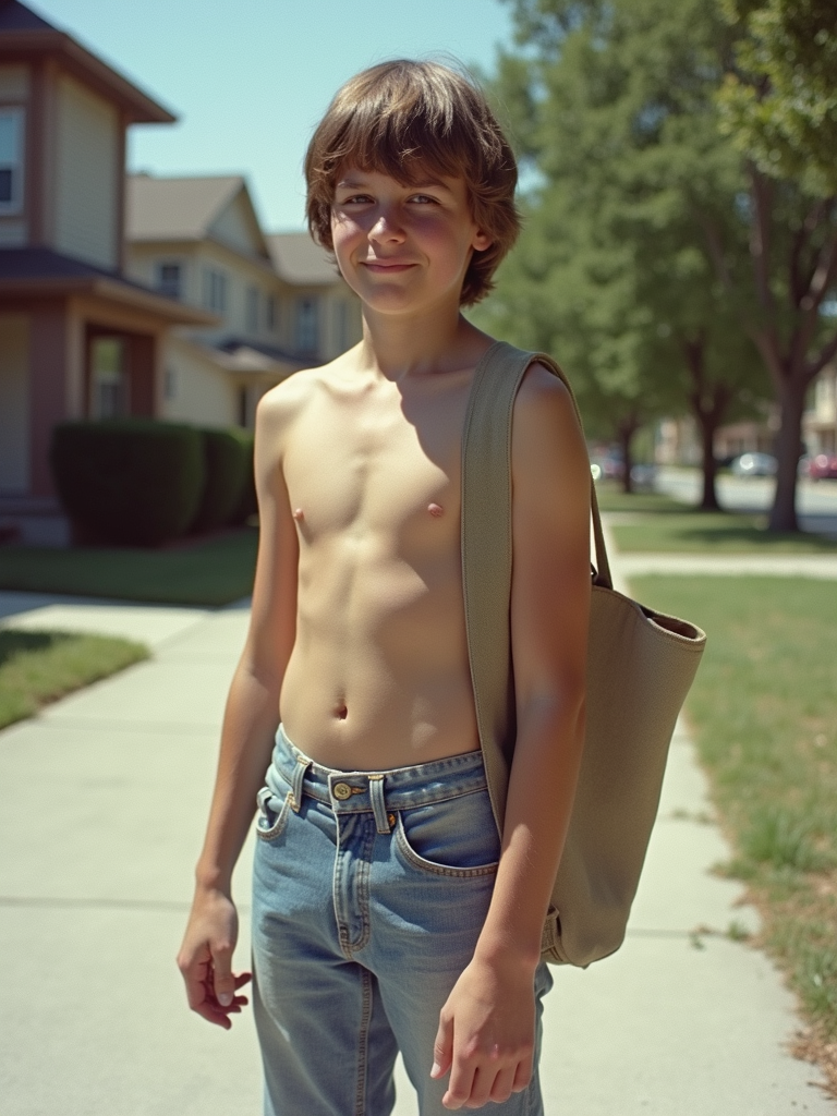 1980s Teen Delivering Newspapers in Summer Suburb